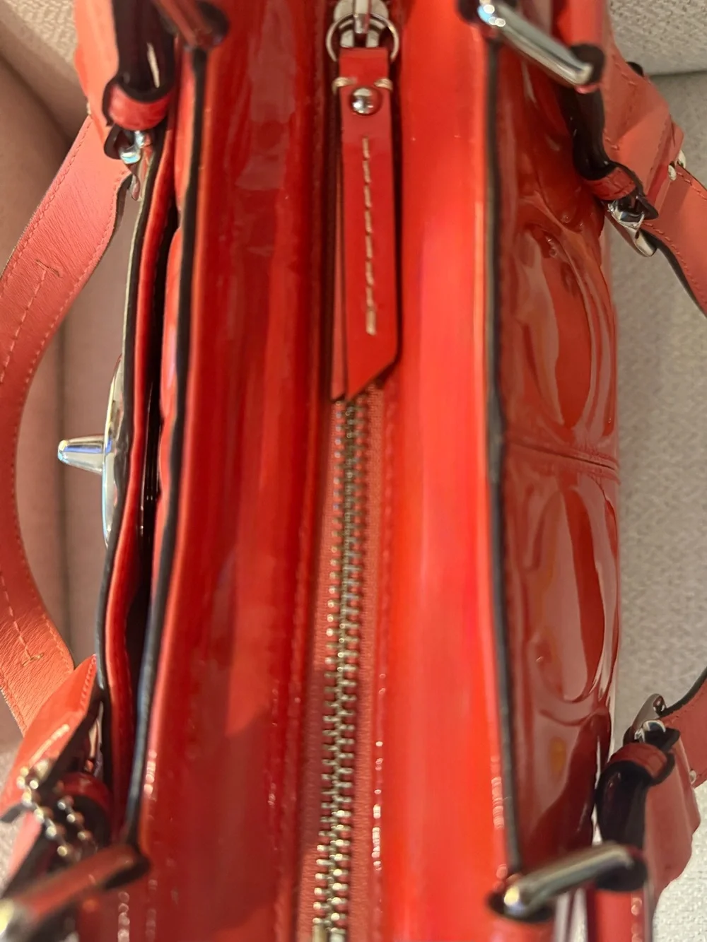 Coach Patent Signature Tote in Orange Patent